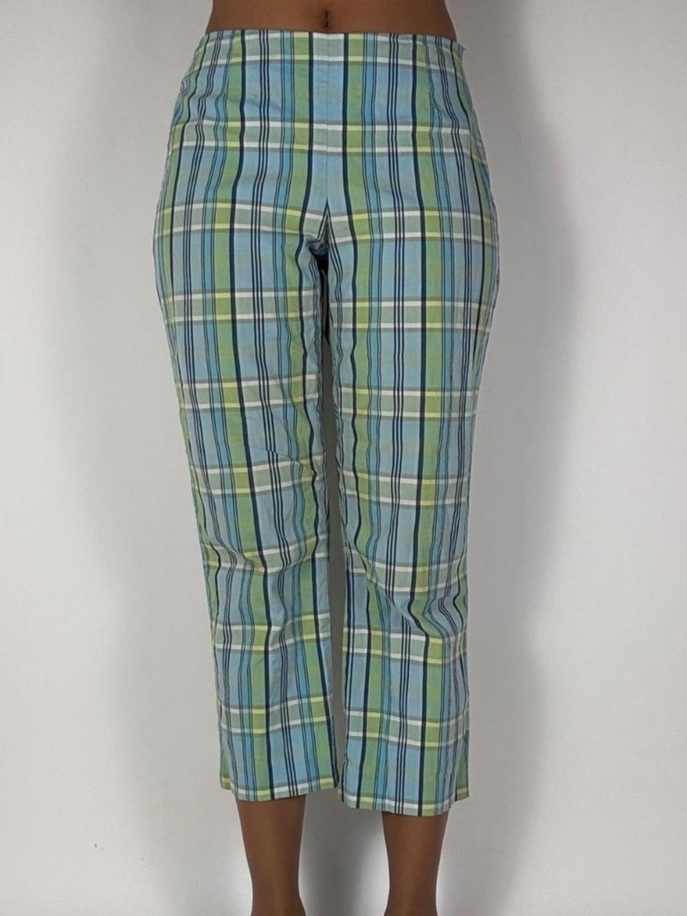 Y2k BLUE GREEN PLAID CAPRIS